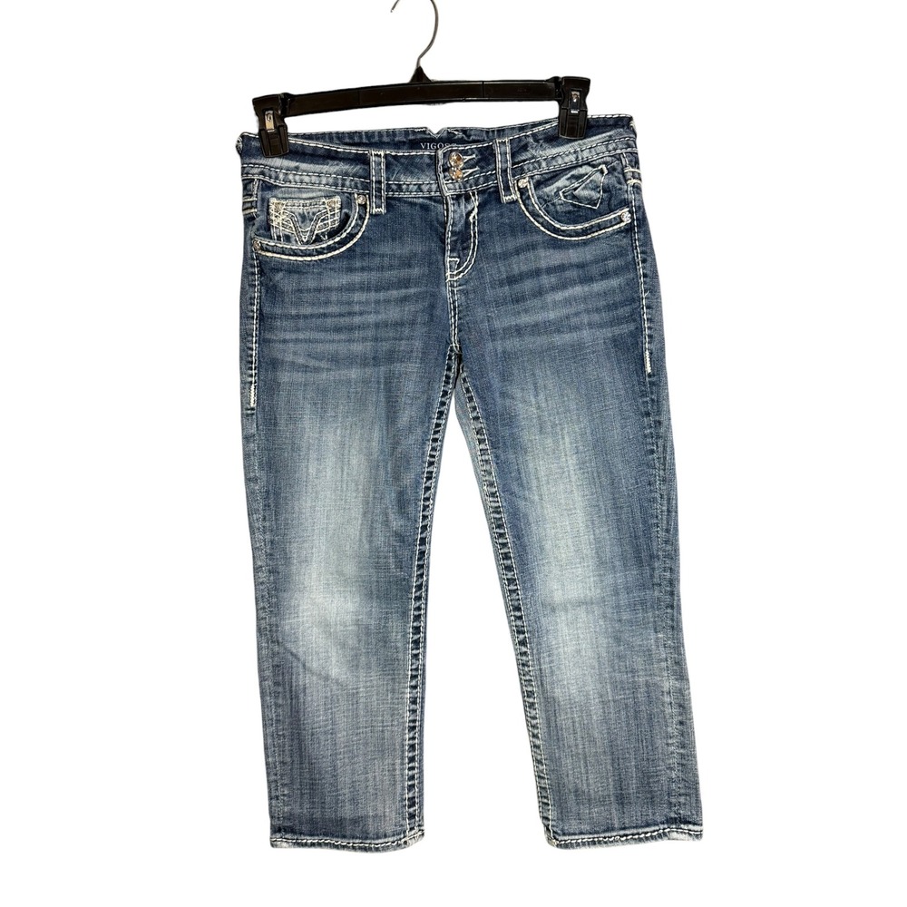 Vigoss The New York Capri Jeans Womens 7/8 Medium Wash Embroidered Rhinestone - Picture 2 of 15
